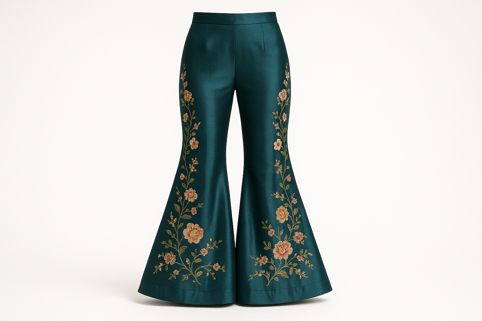 Embroidered Flared Silk Pants