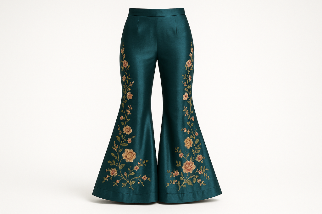 Embroidered Flared Silk  Pants