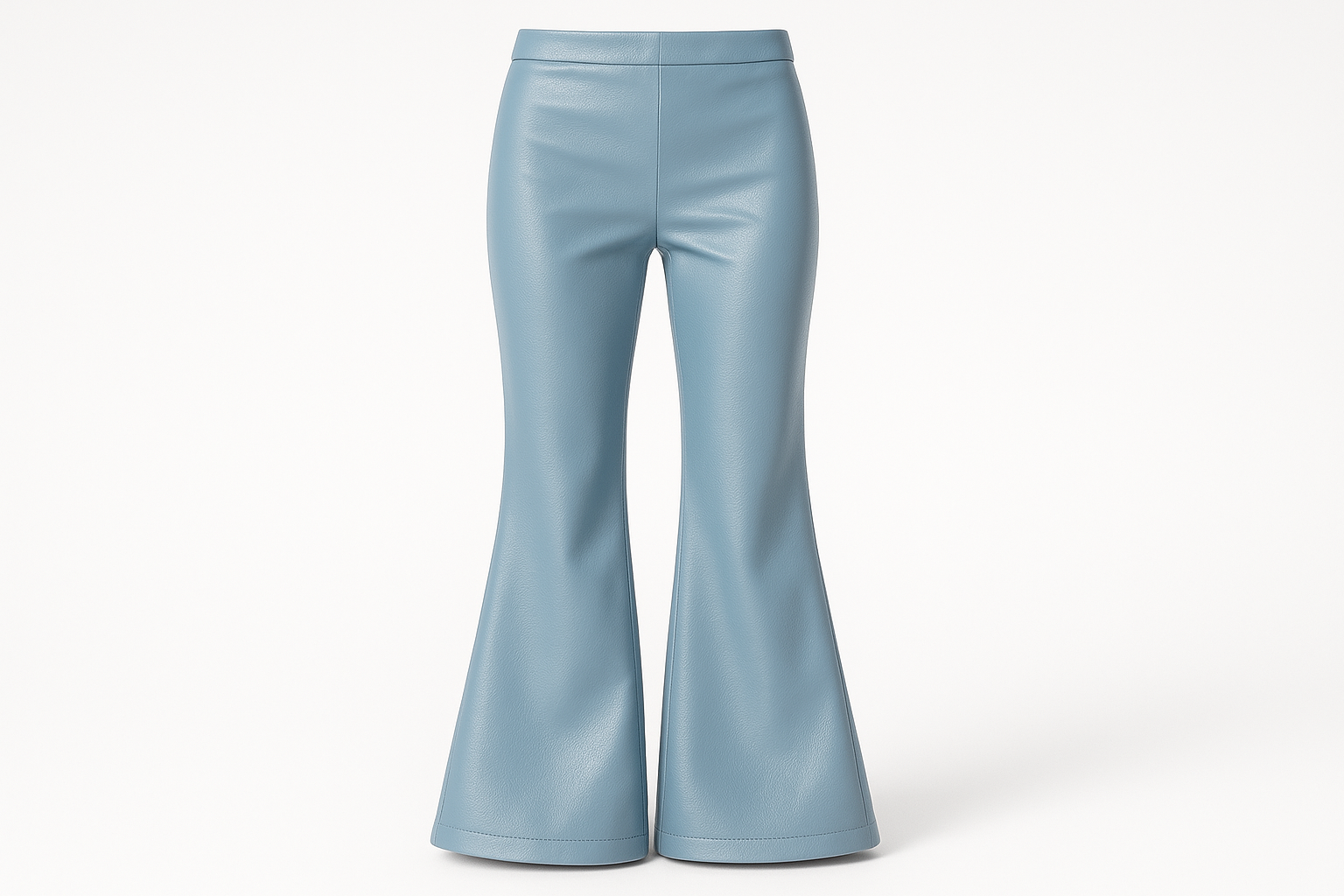 Image of flare pants of light blue synthetic material