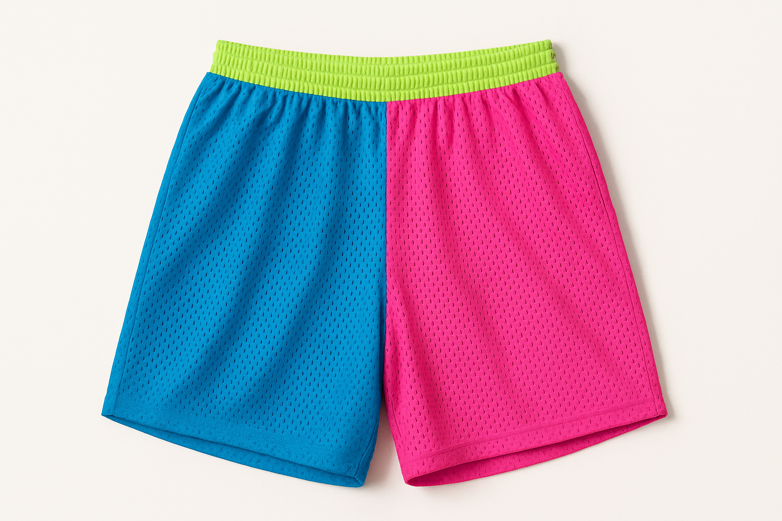 summer 90s mesh shorts on white background