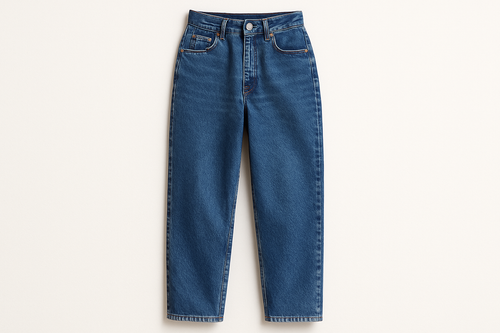 winter 90s high waist jeans on white background